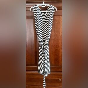 Talbots Navy and Cream Ruched Tie Front Sundress